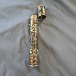 Vintage Tibet Buddhist Incense Holder Tube Scroll Exotic Art 9 Inches
